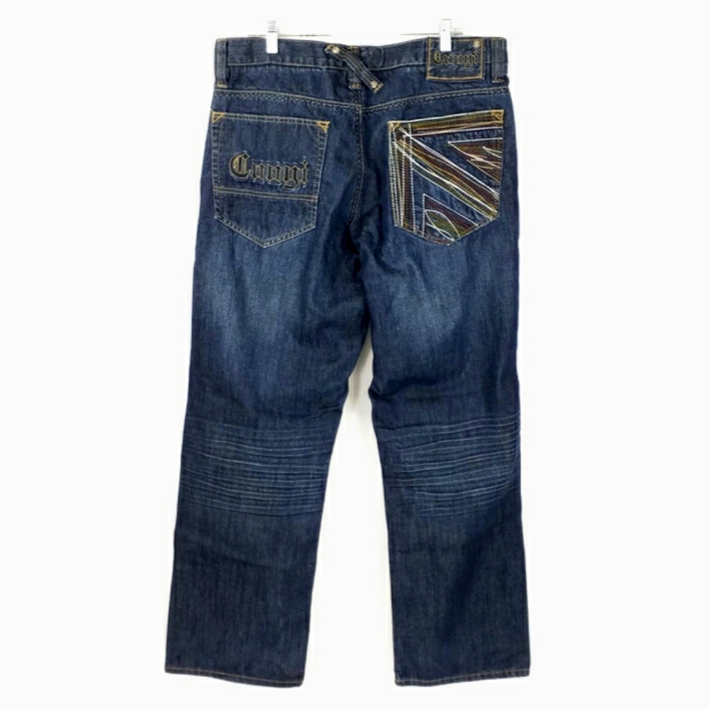 Coogi Heritage Dark Wash Embroidered Pocket Relaxed Denim Jeans Mens 36 x 33 EUC